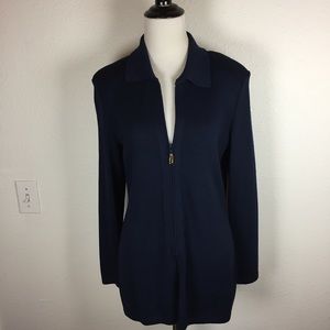 St. John Santana knit zip-up navy cardigan